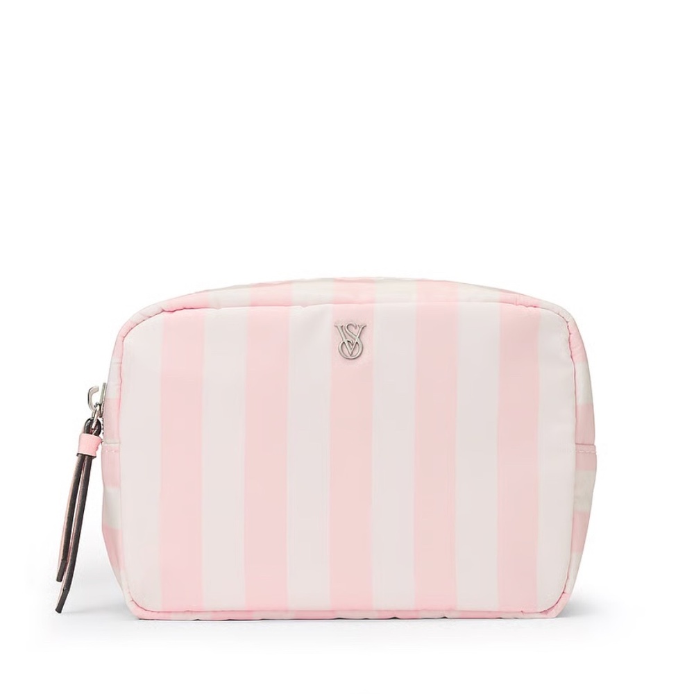 Victoria's Secret Boxy Case Makeup Bag Signature Pink Stripe NEW